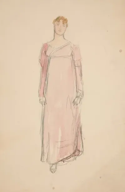 Sketch Of A Woman In Pink Costume Study For A Play