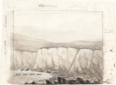 Sketch Of Boats Near A Cliff
