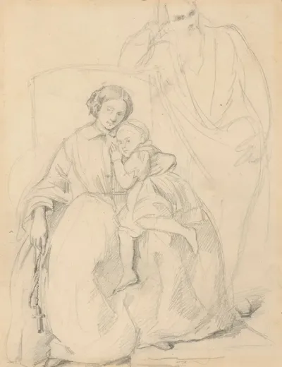 Sketch Of Catherine Jagiellon With Son Sigismund And John Grand Duke Of Finland To The Painting Catherine Jagiellon In Gripsholm Prison