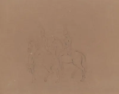 Sketch Of Cavalry On Horseback Seen From Behind And Side Horses Facing Left