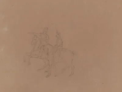 Sketch Of Cavalry On Horseback Seen From The Side Horses Facing Left Soldier At Left Gesturing Left Arm Extended