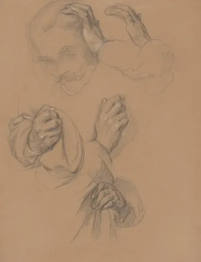 Sketch Of Head And Studies Of Hands Of Gniewosz Of Dalewice Studies Of Jagiellos Hands For The Painting Queen Jadwigas Oath