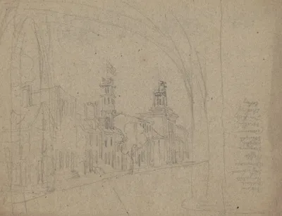 Sketch Of Philadelphia Street With List Of Games And Amusements In Right Margin