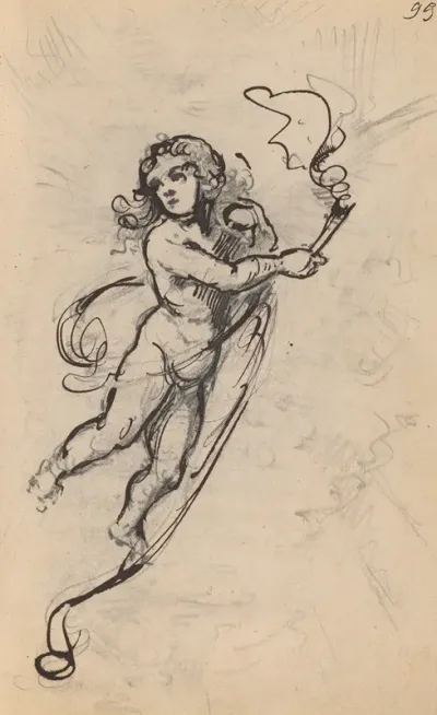 Sketch Of Putto With Torch In Hand