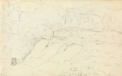 Sketch Of Rural Landscape With Horse Drawn Carriage