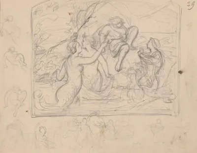 Sketch Of The Composition Mermaids Luring A Young Man