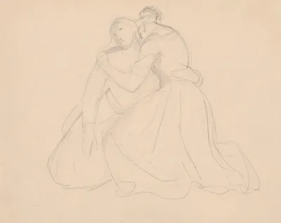 Sketch Of The Figure To The Group Of The Virgin Mary And Mary Magdalene To The Painting Entombment