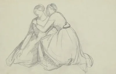 Sketch Of The Group Of The Virgin Mary And Mary Magdalene To The Painting Entombment