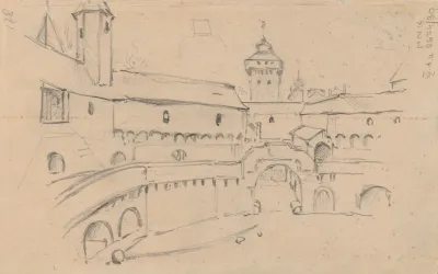 Sketch Of The Interior Of The Barbican Of Cracow