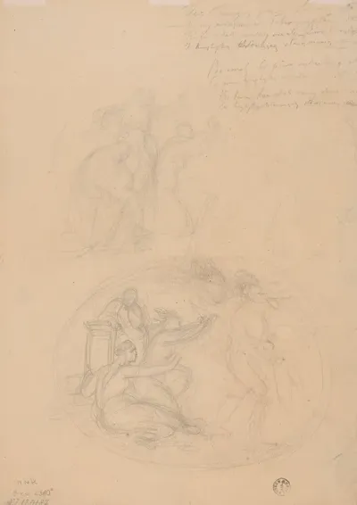 Sketch Of The King Figure For The Painting Death Of Barbara Radziwill Nude