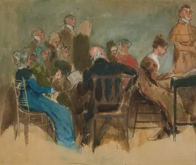 Sketch Of Women In An Interior Unidentified Illustration