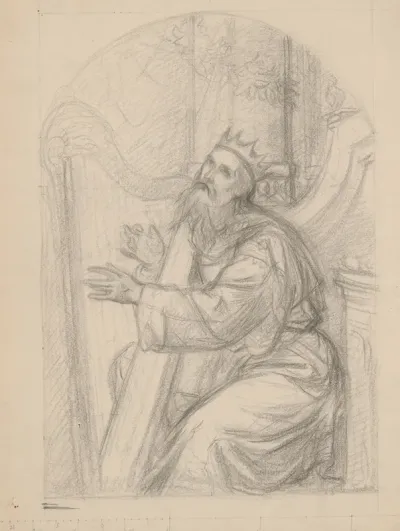 Sketch To The Painting King David Playing The Harp