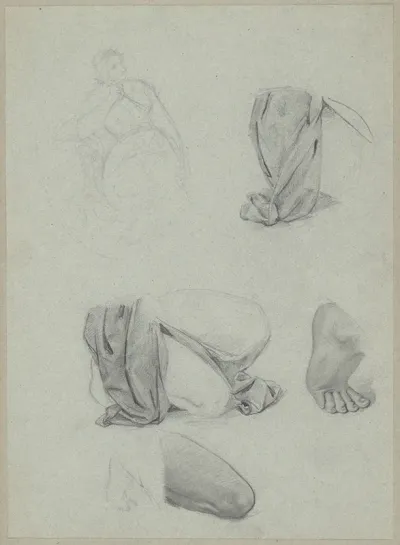 Sketch To The Portrait Of Jadwiga Luszczewska Deotyma And Studies Of Fragments Of A Kneeling Figure