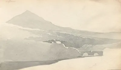 Sketchbook Mountainous Landscape With Bridge