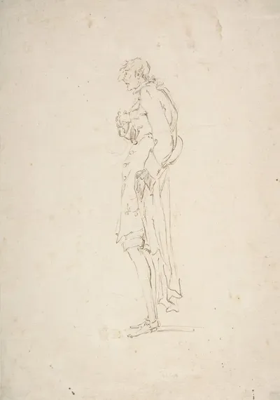 Sketched Caricature Of A Standing Man Facing Left