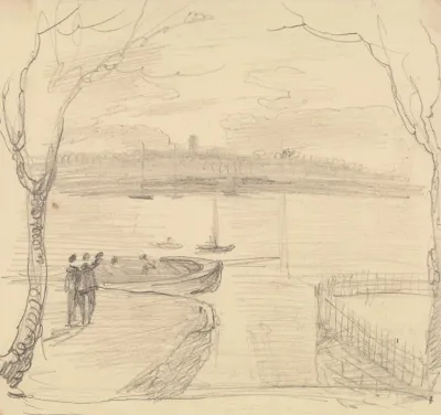 Sketched View From East Cowes West Cowes In The Distance