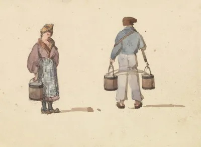 Sketches From Life In Paris Woman And Man Carrying Buckets