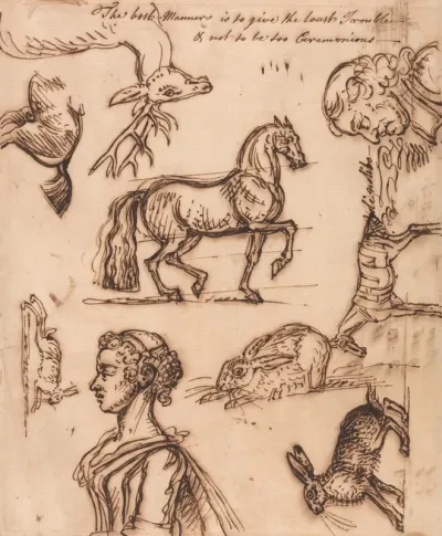 Sketches Of A Hare Horse Stag Man And Woman