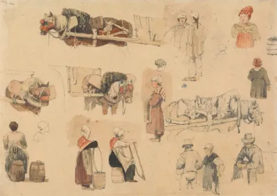 Sketches Of Peasants And Work Horses