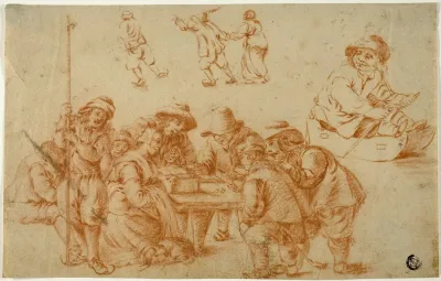 Sketches Of Peasants Playing Dice And Skating Sketch Of Boy On Sled