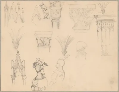 Sketches Of Roman And Gothic Architectural Details And Medieval Armour