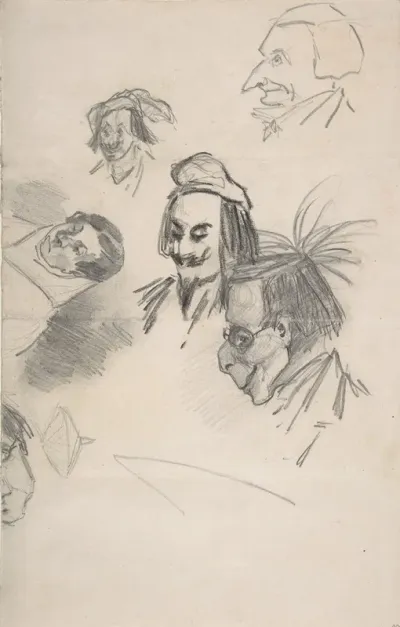 Sketches Of Six Heads In Profile