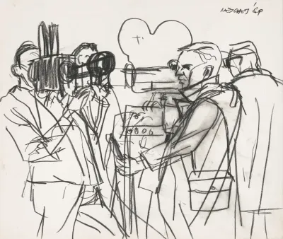 Sketches Of Television News Camermen Outdoors During The Pueblo Incident Hearings In Coronado California