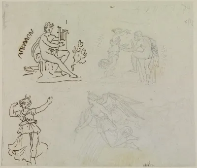 Skizzenblatt Mit Funf Entwurfen Fur Rundbilder Im Saal Der Philostratischen Gemalde