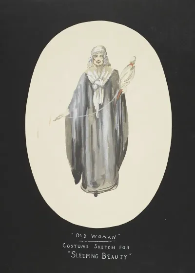 Sleeping Beauty Old Woman Grey Robe White Shawl White Kerchief