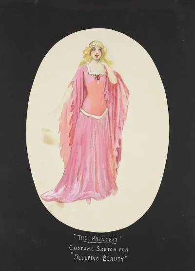 Sleeping Beauty The Princess Pink Gown With Red Rose Brooch And Flowing Sleeves