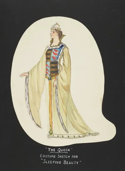 Sleeping Beauty The Queen Gold Robe With Blue And Gold Coat Of Arms Pearl Studded Gold Crown