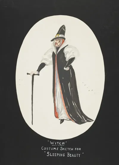 Sleeping Beauty Witch White Gown With Black Coat And High Collar