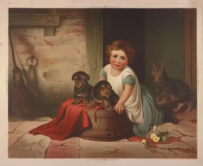 Small Girl Leaning Against An Overturned Wash Tub