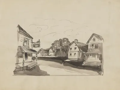 Small Town Streetscape In Bw