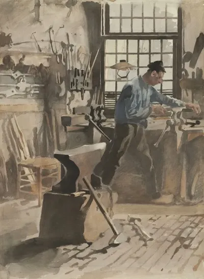 Smid Aan Het Werk In Zijn Smidse