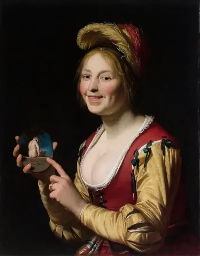 Smiling Girl A Courtesan Holding An Obscene Image