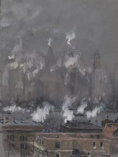 Smoke And Fog On Gray Day New York City