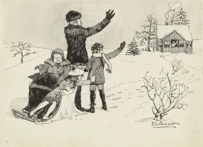 Sneeuwlandschap Met Zwaaiende Figuren