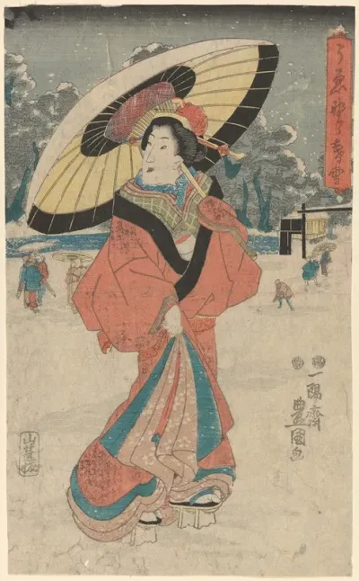 Snow Print Woman With Umbrella