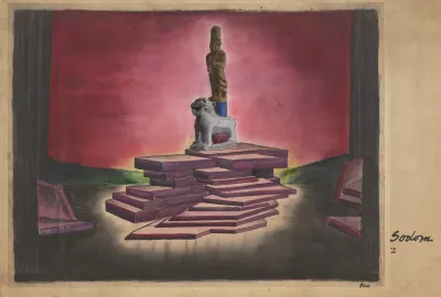 Sodom Statues On A Dais Against Red Sky