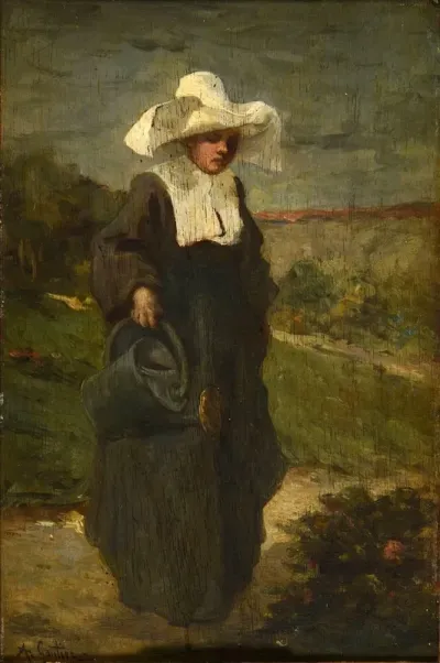 Soeur De Charite Arrosant Des Fleurs