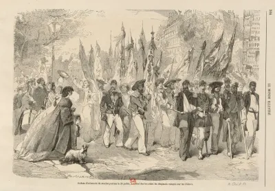 Soldats Dinfanterie De Marine Portant Le 28 Juillet A Lhotel Des Invalides Les Drapeaux Conquis Sur Les Chinois