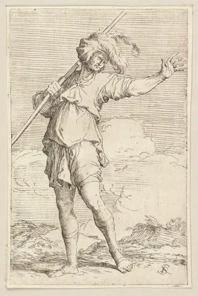 Soldier Carrying A Cane Striding Toward The Left