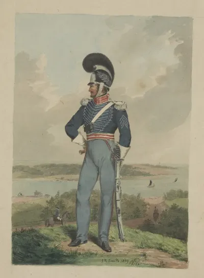 Soldier From The First City Troop Philadelphia In Uniform And Helmet With A Plume