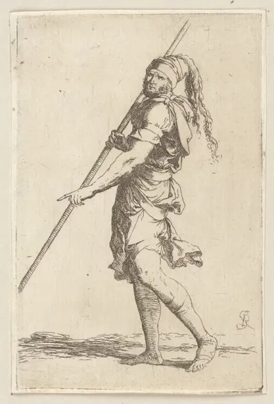 Soldier Holding A Cane With Both Hands Walking Toward The Left