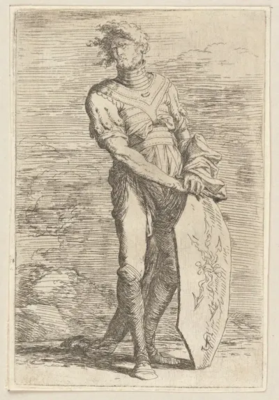 Soldier Holding A Shield