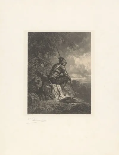 Soldier In Armor Looks Out Over Valley