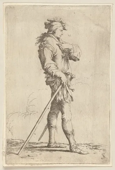 Soldier In Profile With Sword And Cane Facing Right