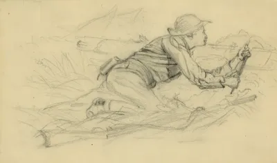 Soldier Peering Over A Log