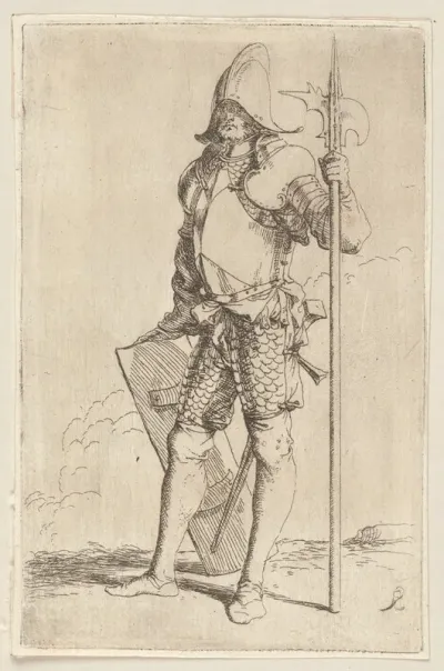 Soldier Standing Holding A Cane Facing Left